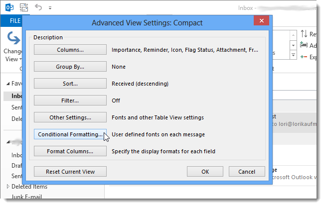 view settings outlook for mac conditional formatting